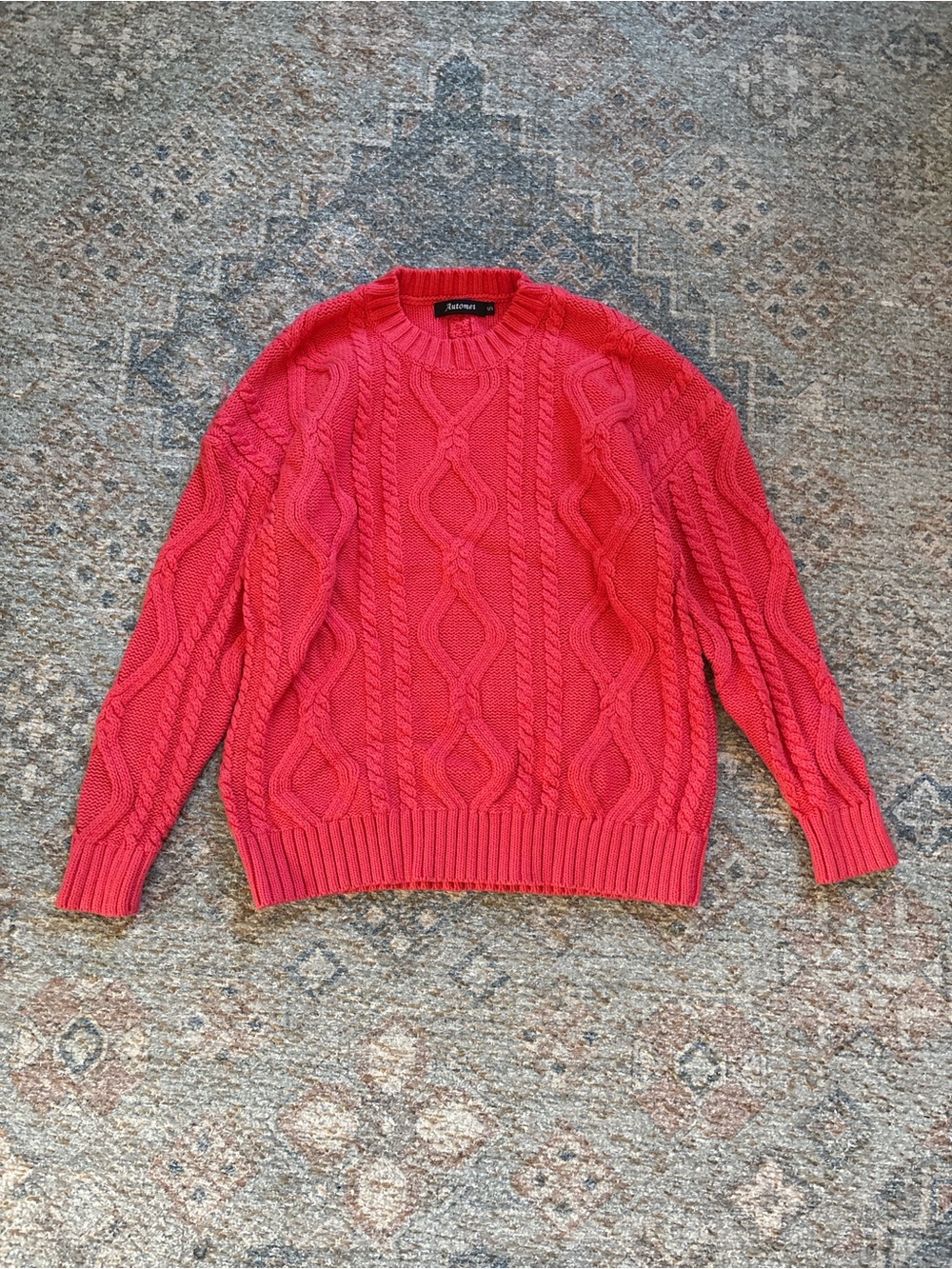 Automet Women's Cable Crewneck Sweater in Coral